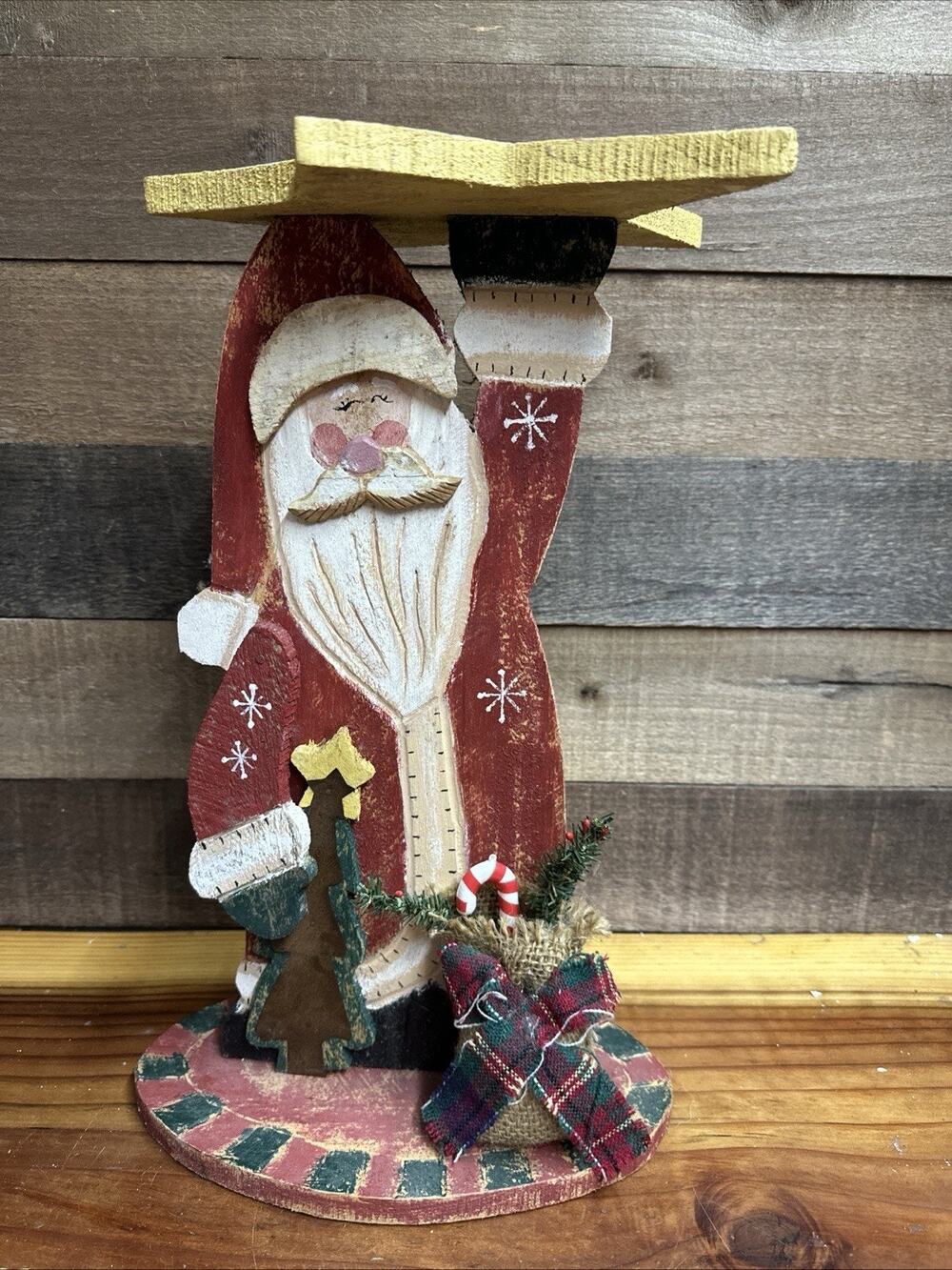 Wooden Handmade Santa Claus Figure Stand or Small Table 16¾" Tall